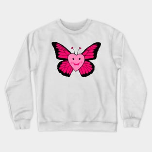 Happy Pink Heart Butterfly Crewneck Sweatshirt